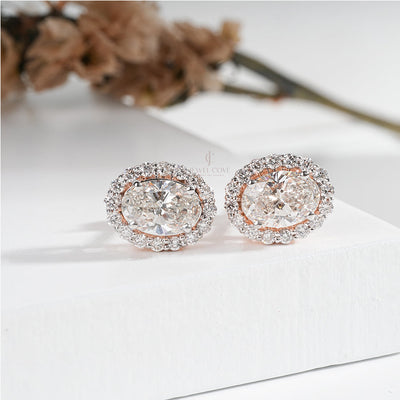 Oval Halo Diamond Stud Earrings in White Gold