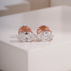 Rose Gold Oval Moissanite Diamond Studs – Elegant Oval Cut Solitaire Earrings for Daily Wear