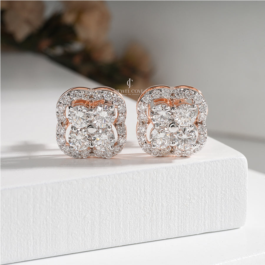 Elegant Flower-Inspired Diamond Studs – 1.80 Ct in Rose Gold