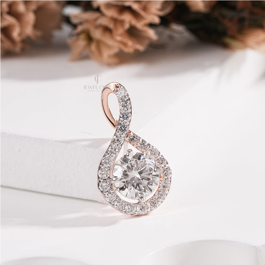 Round Moissanite Diamond Pendant in Infinity Teardrop Design with Pave Detailing (ONLY PENDENT)