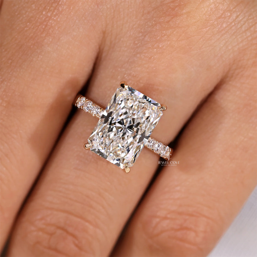 5CT Radiant Cut Diamond Ring in Pave Setting | IGI Certified
