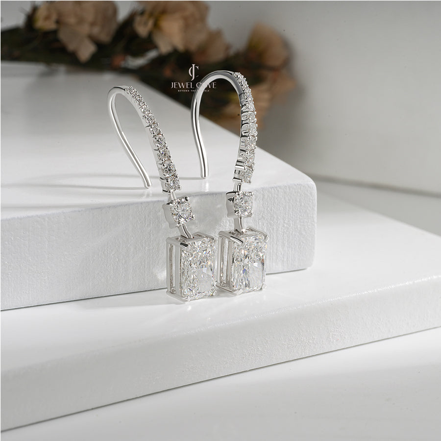 White Gold Radiant Cut Diamond Drop Earrings – Luxury Statement