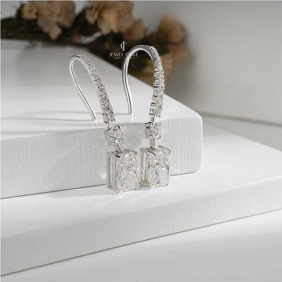 White Gold Radiant Cut Diamond Drop Earrings – Luxury Statement