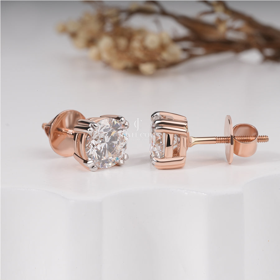 1.50 Carat Round Moissanite Diamond Brauny Stud Earring