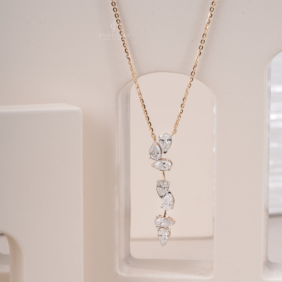 Luxury Rose Gold Moisanite Pear Cut Diamond Drop Pendant, Modern Drop Necklace for Gold Diamond Jewelry