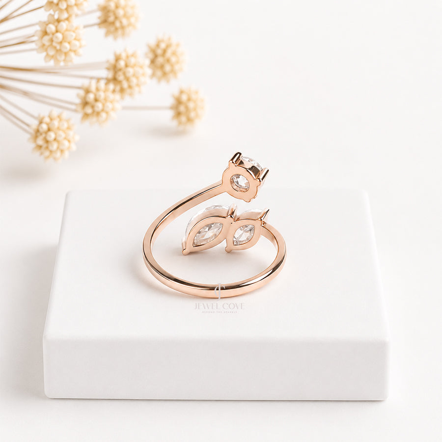 3 Stone Round & Marquise Diamond Ring | 14K Rose Gold | Lab Grown Diamonds | IGI Certified