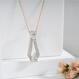 Pear And Round Moissanite Pendent | IGI Certified | E-F Color | VVS- VS Clarity | White Gold 14K | Classic Dainty Necklace