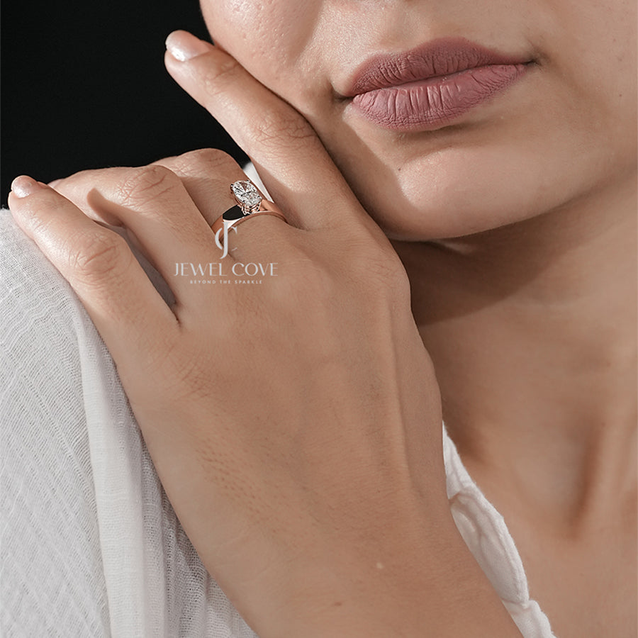 Sophisticated Oval-Cut Diamond Solitaire Engagement Ring