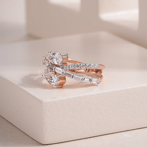 Oval and Pear Moissanite Stackable Wedding Band | IGI Certified | 14K White Gold Eternity Band