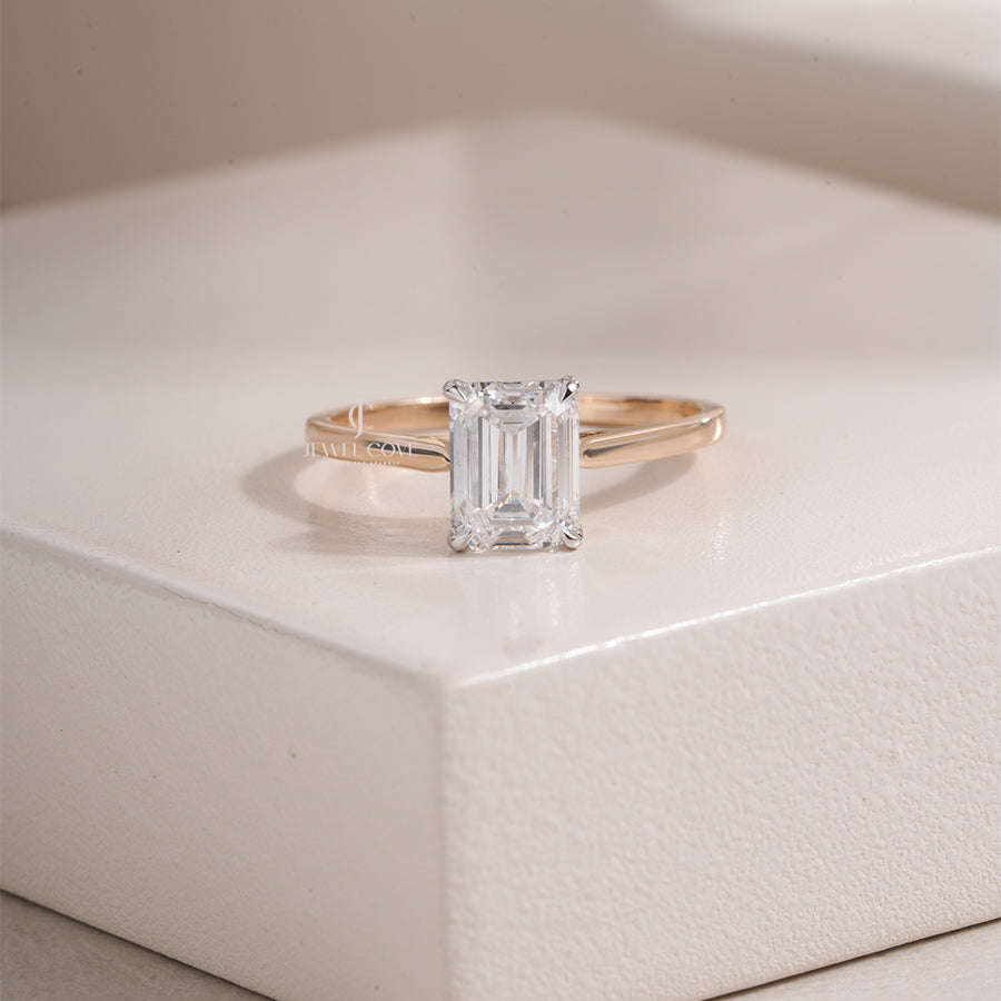 Emerald Lab Grown Solitaire Engagement Ring in Yellow Gold Minimalist Bridal Ring