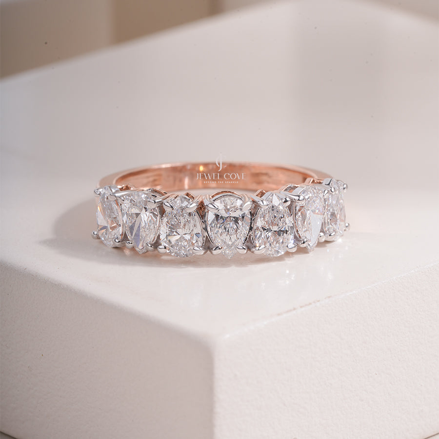 Rose Gold Pear Shape Moissanite Diamond Band – Seven-Stone Shared-Prong Ring for Wedding