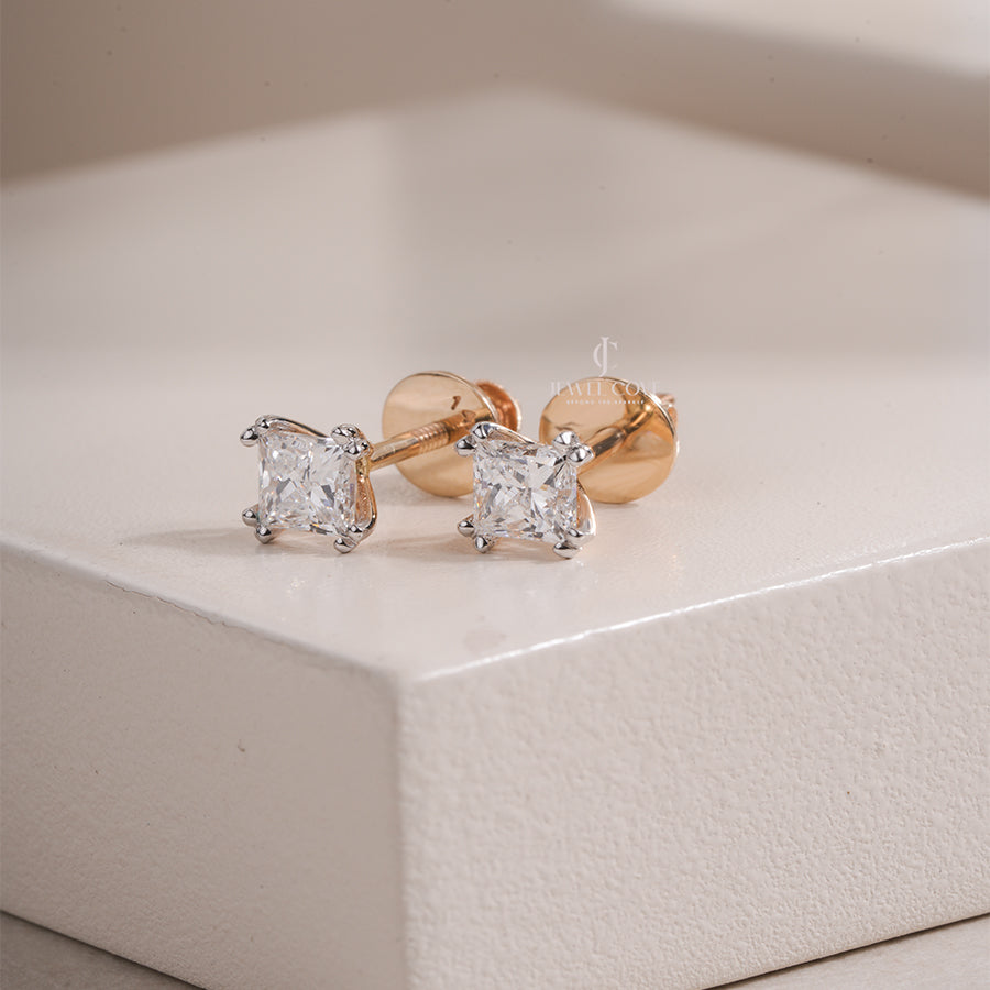 Princess Lab Grown Diamond Stud Earrings for Women, Wedding Studs For Her
