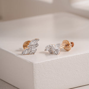 Marquise & Round Lab Grown Diamond Cluster Stud Earrings | IGI Certified | Yellow Gold Stud