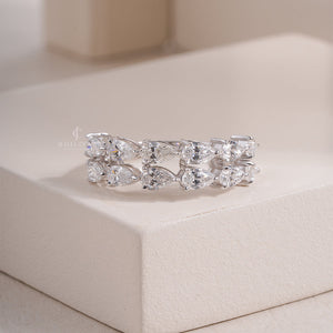 Pear Half Eternity Ring | Moissanite Diamonds | White Gold Wedding Band | IGI Certified