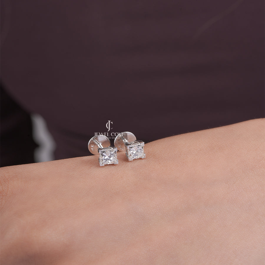 1CTW Princess Moissanite Solitaire Studs | EF Color | VVS-VS Clarity | IGI Certified