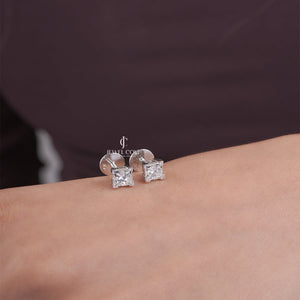 1CTW Princess Moissanite Solitaire Studs | EF Color | VVS-VS Clarity | IGI Certified