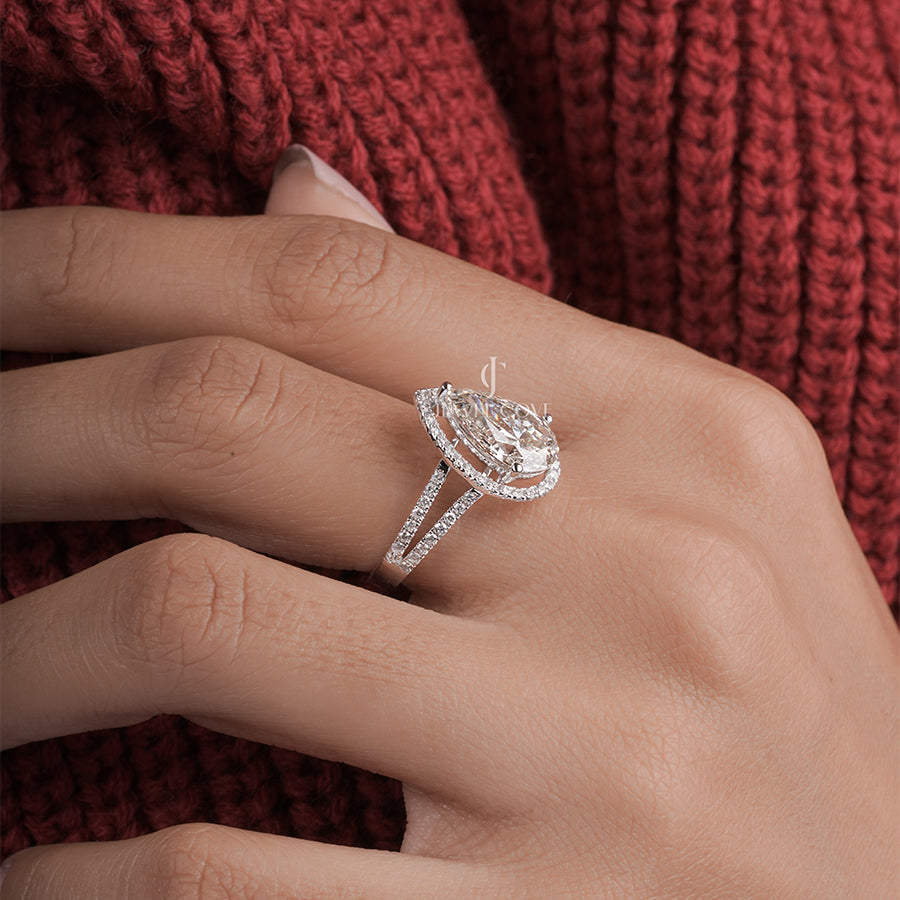 3 Carat pear Moissanite diamond halo engagement ring with accent