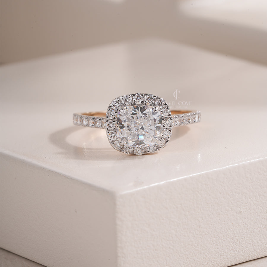 Cushion Moissanite Diamond Halo Engagement Ring for Women, Halo Ring