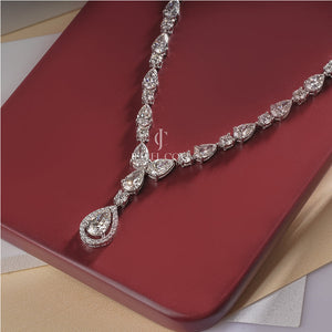 Pear And Round Moissanite Necklace | IGI Certified | E-F Color | VVS- VS Clarity | White Gold 14K | Classic Dainty Necklace