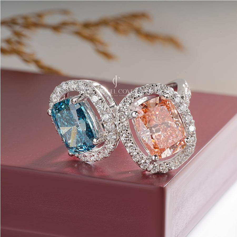 0.80 Carat Side Diamond With Sapphire Blue & Pink Stone Ring