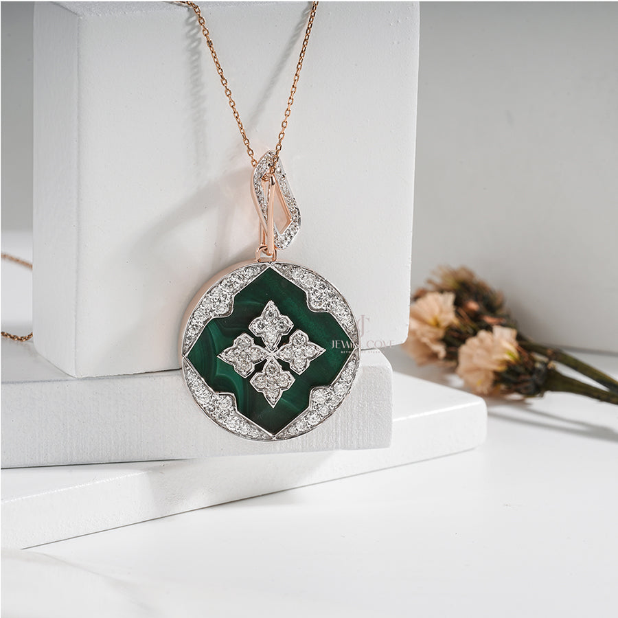 Elegant Green Pendant Necklace with Diamond Accents on Model (ONLY PENDENT)