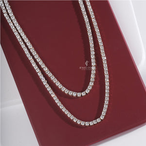 14K White Gold Tennis Double Layer Moissanite Necklace | IGI Certified | E-F Color | VVS- VS Clarity