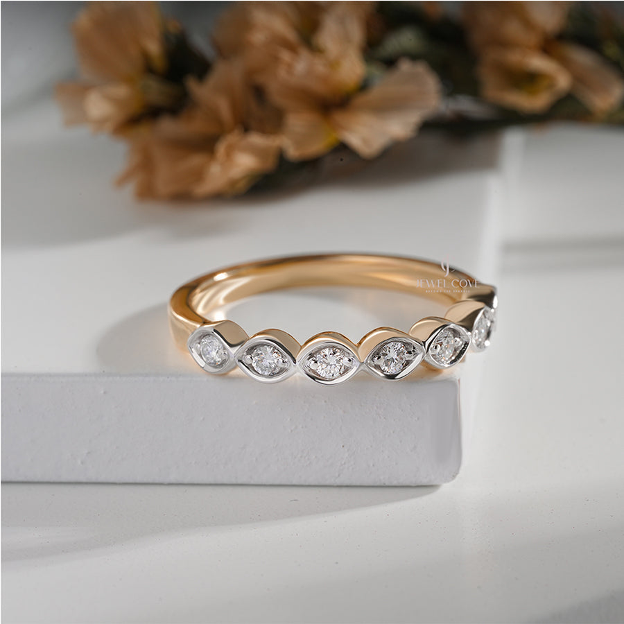 Vintage-Inspired Diamond Band in Gold – Marquise Bezel Set Wedding Ring