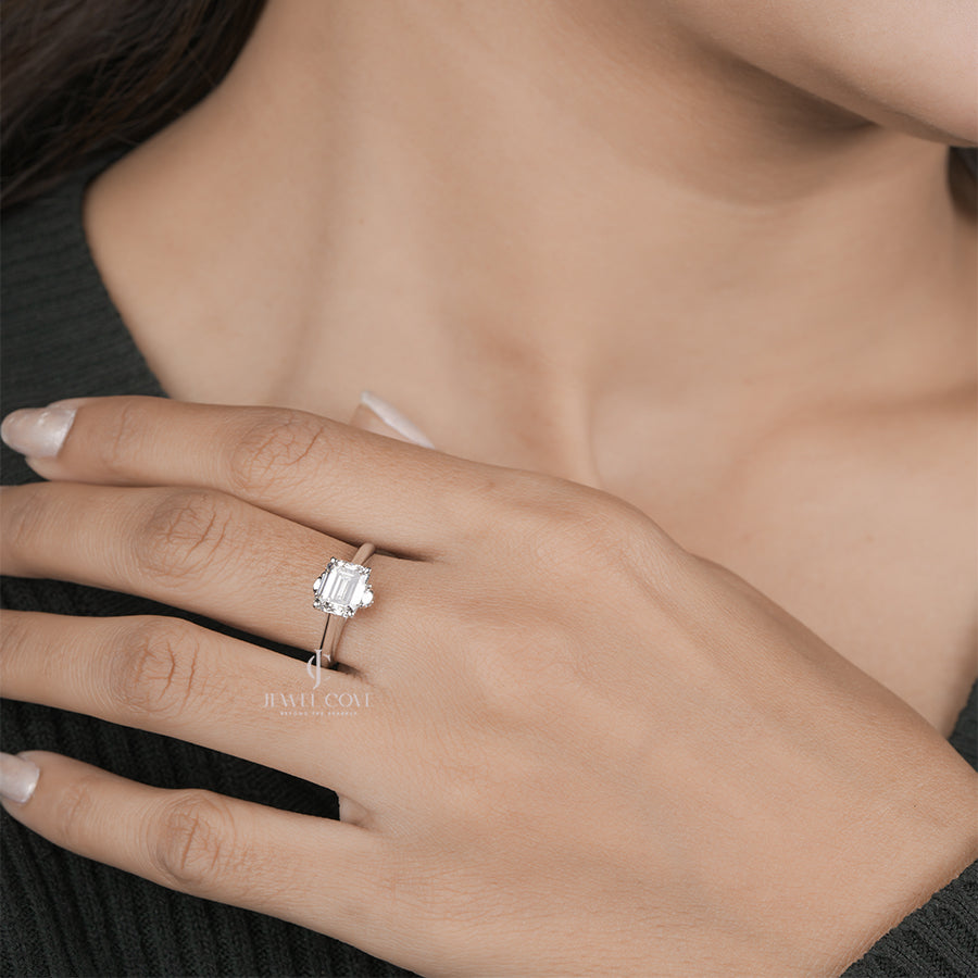 2CT Emerald Lab Grown Hidden Round Diamond Engagement Ring | IGI Certified