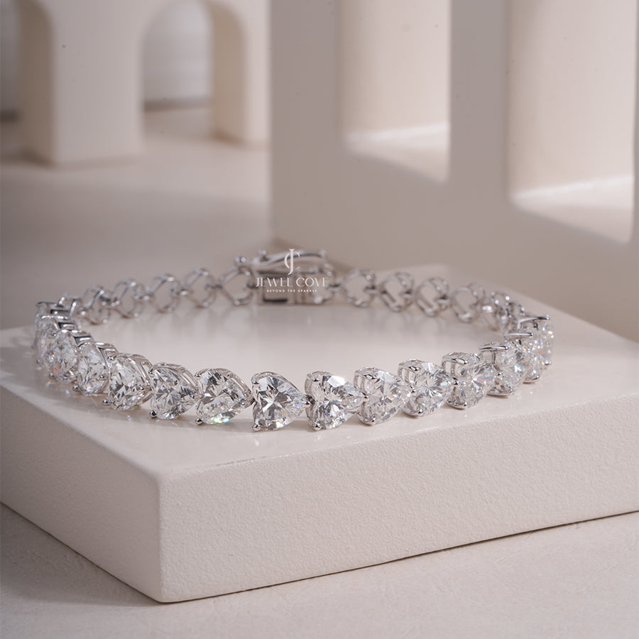 Heart Cut Moissanite Diamond 18k Gold Bracelet, Precision Cut, Jewellery Gift For Her Anniversary Gift