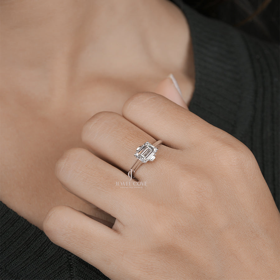 2CT Emerald Lab Grown Hidden Round Diamond Engagement Ring | IGI Certified