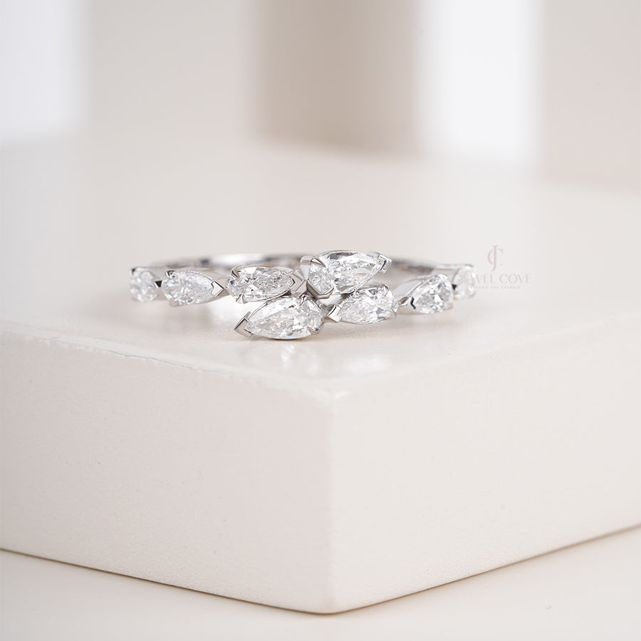 Pear Cut Lab Diamond Eternity Solid Gold Wedding Band Statement Ring Jewellery Gift For Her Anniversary Gift