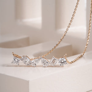14K Yellow Gold Multi Lab Grown Diamond Bar Necklace With Chain | IGI Certified