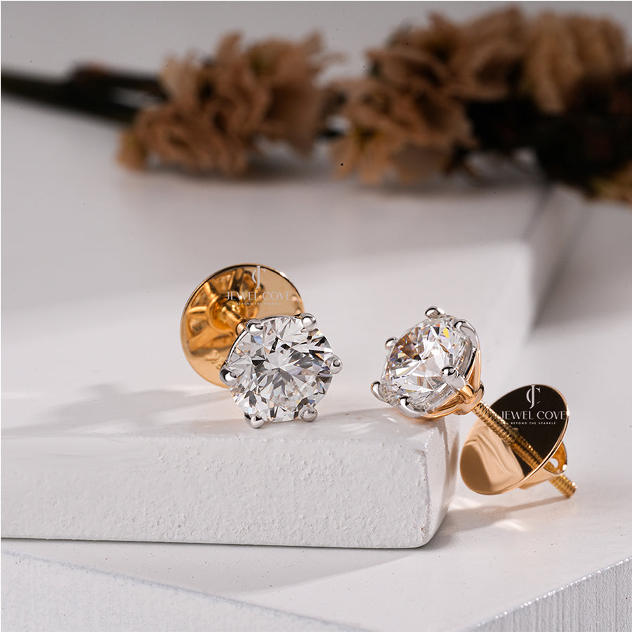 6 Prong Solitaire 1.5CT Each Carat Lab Diamond Studs For Her | EF Color | VVS-VS Clarity | IGI Certified