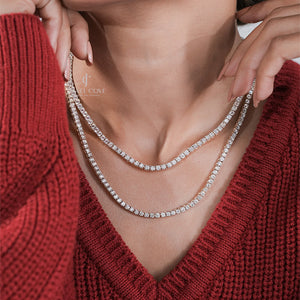 14K White Gold Tennis Double Layer Moissanite Necklace | IGI Certified | E-F Color | VVS- VS Clarity