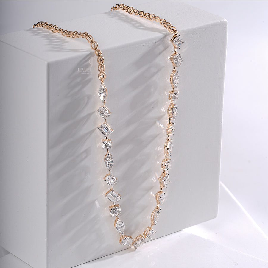 11ctw Multi-Cut Lab Diamond Necklace in 10K | E-F Color | VVS- VS Clarity | Rose Gold 10K | IGI Certified