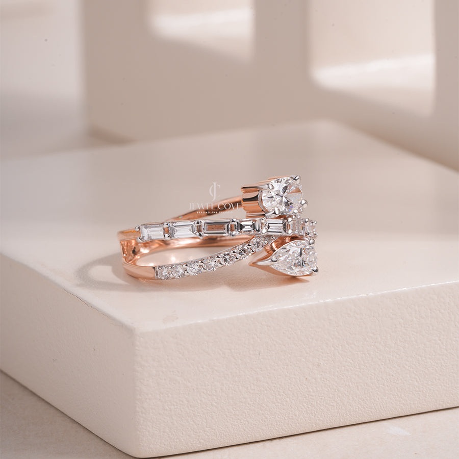 Oval and Pear Lab Stackable Wedding Band | IGI Certified | 14K White Gold Eternity Band
