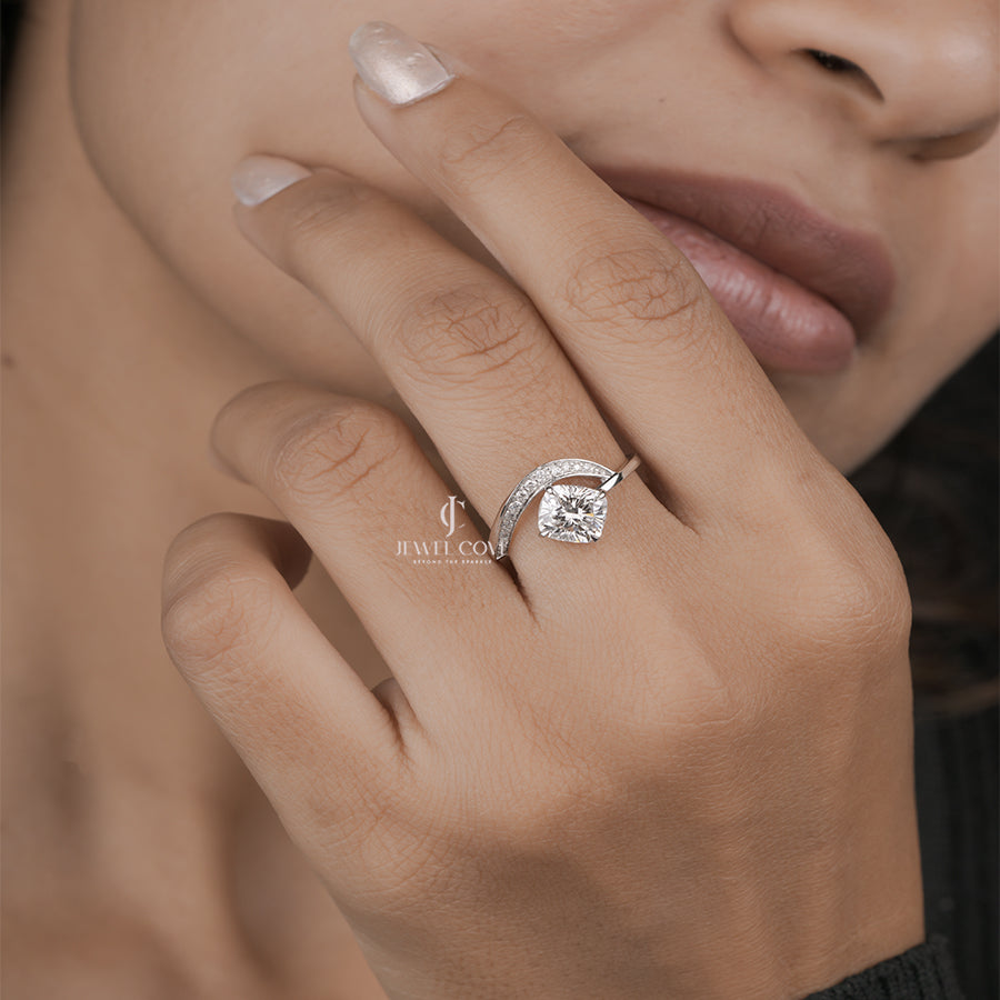 1.6CT Cushion Waves Lab Grown Wedding Ring | IGI Certified | E-F Color | VVS- VS Clarity