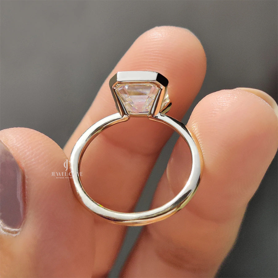 3CT Asscher Cut Solitaire Half Bezel Set Ring | Lab Grown Diamonds | IGI Certified