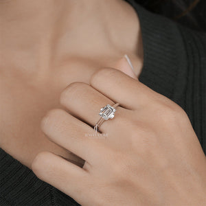 2CT Emerald Moissanite Hidden Round Diamond Engagement Ring | IGI Certified