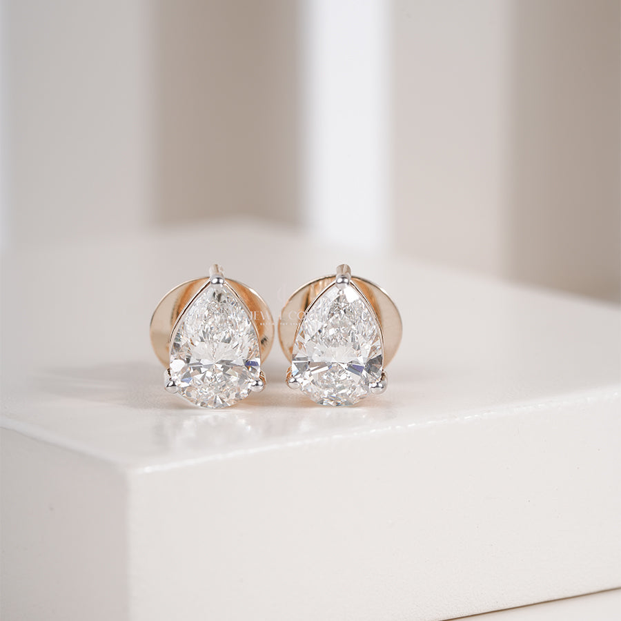Pear Lab Grown Diamond Stud Earrings Pear Cut Diamond Earrings Dainty Solitaire Wedding Studs