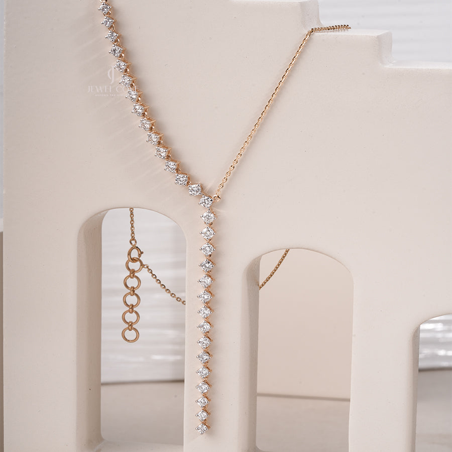 Y Necklace Lab Grown in Yellow Gold with Graduated Round Diamonds | Elegant Drop Necklace