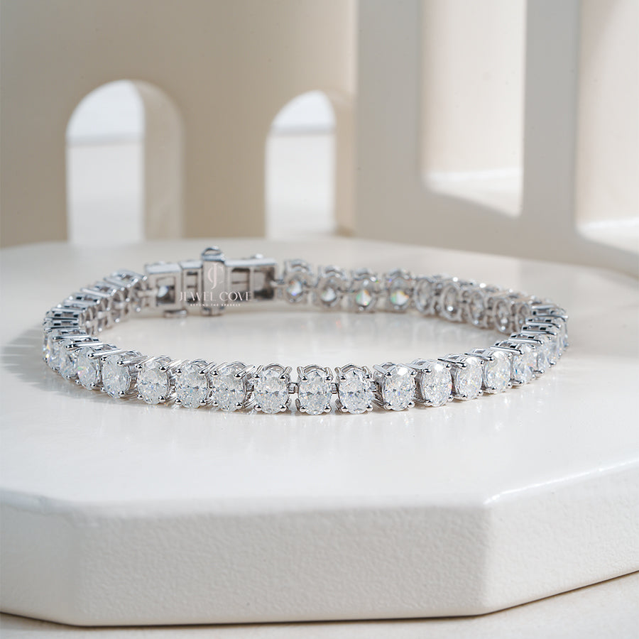 Elegant Oval Cut Lab Grown Diamond Tennis Bracelet in White Gold, Timeless Luxury Jewelry Design