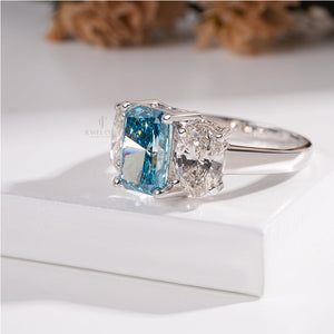 Radiant & Oval Three Stone Moissanite Engagement Ring E-F Color | VVS- VS Clarity | IGI Certified