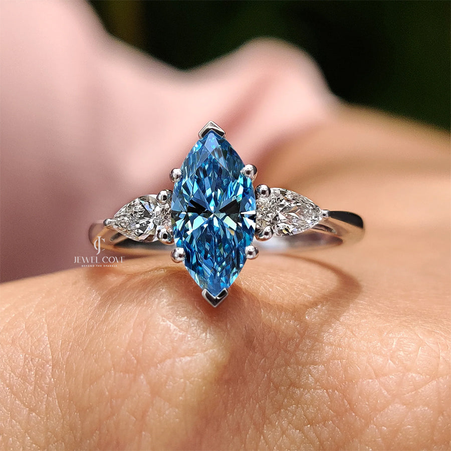 3 Stone Marquise Cut Diamond Engagement Ring | Moissanite Diamonds | GRA Certified