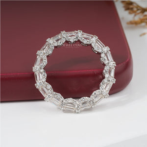 4.07 Emerald And Round Diamond Kennedy Full Eternity Band | IGI Certified | E-F Color | VVS/VS Clarity