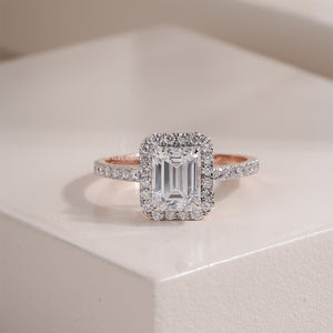 2CT Emerald Lab Grown Halo Setting Ring with Pave Band | Engagement Jewelry | IGI Certified
