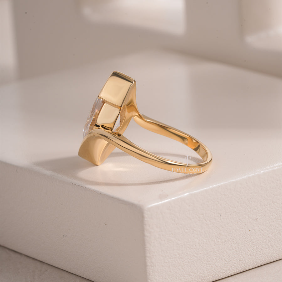 Marquise Cut Diamond Solitaire Ring with Unique V-Shaped Setting 18K Gold Ring