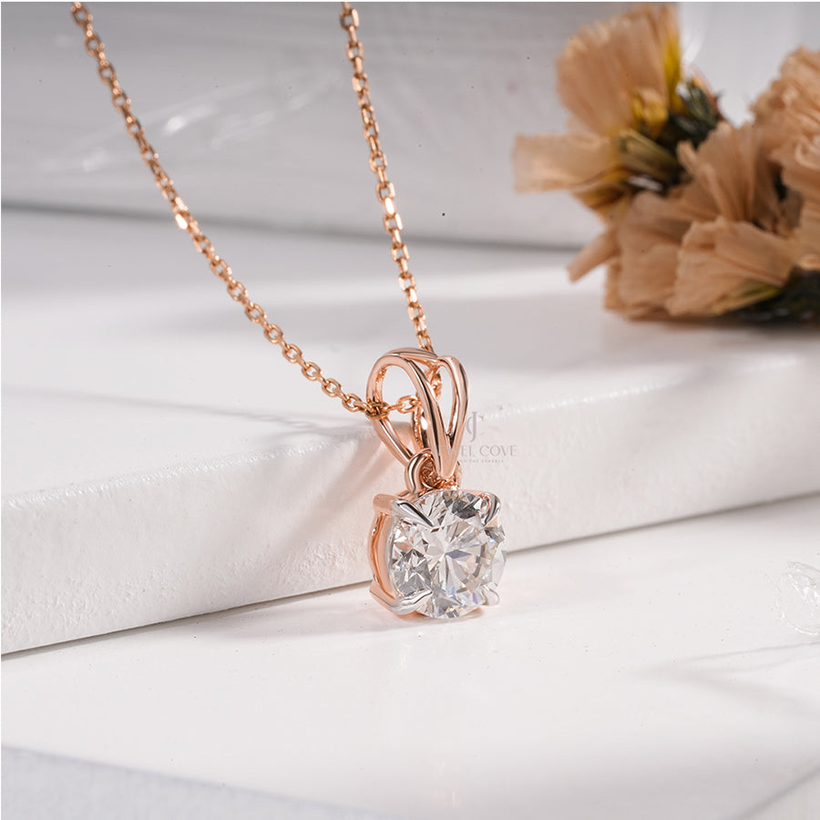 Classic Solitaire Moissanite Round Cut Diamond Pendant in Rose Gold (ONLY PENDENT)