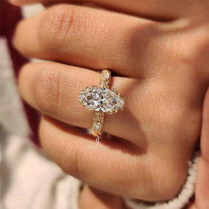 Marquise Cut Diamond Ring with Hidden Flower Crown | Lab Grown Diamonds | IGI Certified