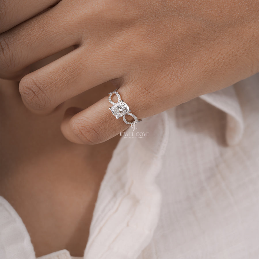 Cushion Cut Lab Grown Diamond Engagement Ring – Criss Cross Wedding Band